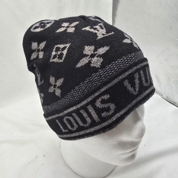 Louis Vuitton Beanie Skull Cap Knit Black Winter Monogram Luxury Designer Mens - Picture 1 of 8